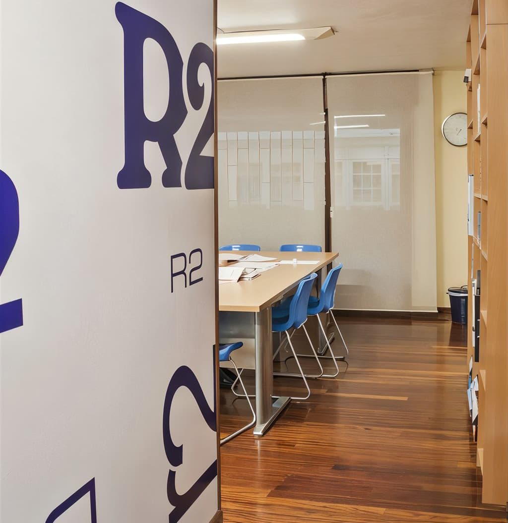 Pasillo de las instalaciones de Academia R2 en Santiago de Compostela